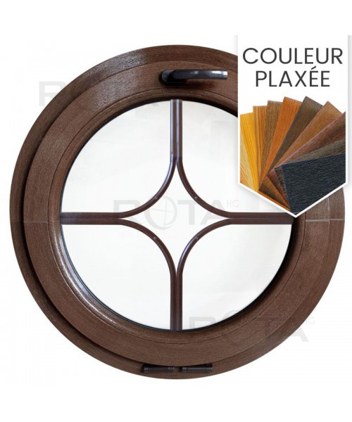 Fen Tre Ronde Soufflet Avec Croisillons Laiton Pvc En Couleur Bois