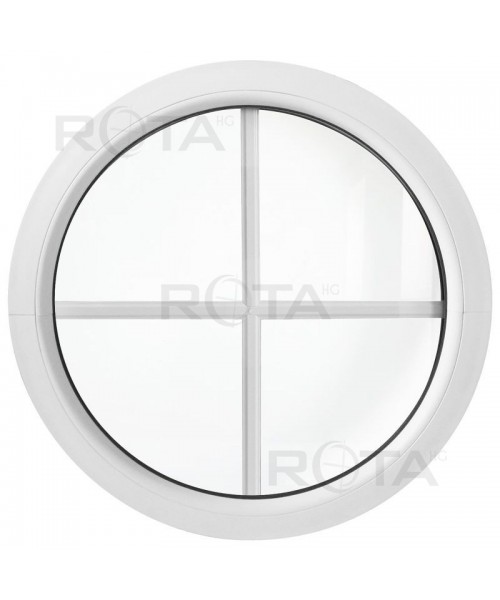 Ventana redonda fija de PVC bianco con barrotillos ingléses
