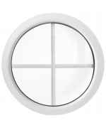 Ventana redonda fija de PVC bianco con barrotillos ingléses