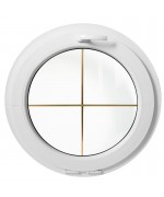 Ventana redonda oscilante de PVC blanco con barrotillos ingléses
