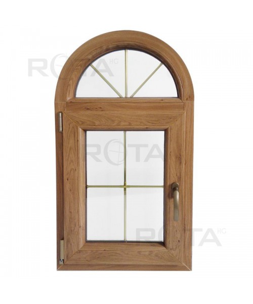 Ventana arco batiente 570x1000mm de PVC color winchester con barrotillos ingléses