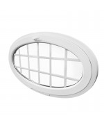 Ventana ovalada oscilante 1350x800 de PVC blanco con barrotillos ingléses
