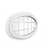 Ventana ovalada oscilante 1350x800 de PVC blanco con barrotillos ingléses
