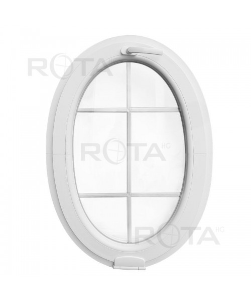 Ventana ovalada oscilante de PVC blanco con barrotillos ingléses