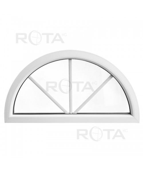 Ventana semicircular fija de PVC blanco con barrotillos ingléses
