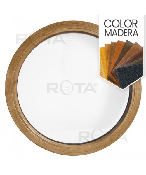Ventana redonda fija de PVC color imitación madera