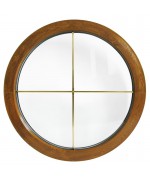 Ventana redonda fija de PVC color imitación madera con barrotillos