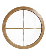 Ventana redonda fija de PVC color imitación madera con barrotillos