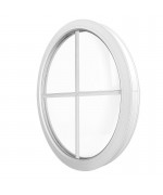 Ventana redonda fija de PVC bianco con barrotillos ingléses
