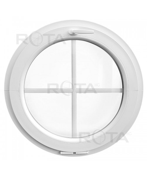 Ventana redonda oscilante de PVC blanco con barrotillos ingléses