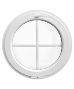 Ventana redonda oscilante de PVC blanco con barrotillos ingléses