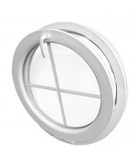 Ventana redonda oscilante de PVC blanco con barrotillos ingléses