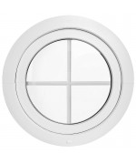 Ventana redonda oscilante de PVC blanco con barrotillos ingléses