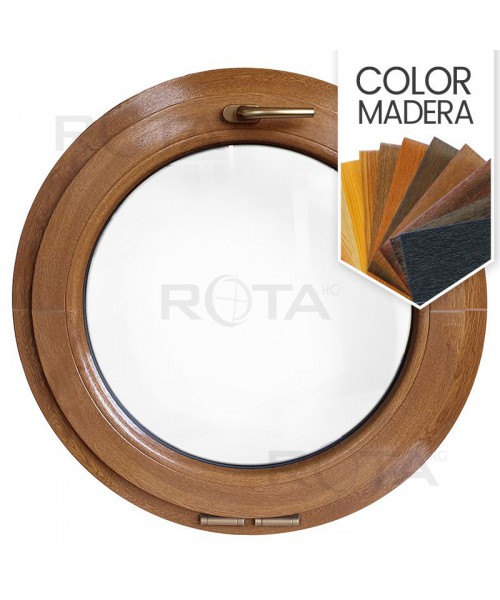 Ventana redonda oscilante de PVC color imitación madera