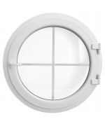 Ventana redonda practicable PVC blanco con barrotillos ingléses