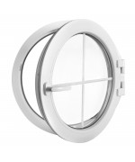 Ventana redonda practicable PVC blanco con barrotillos ingléses
