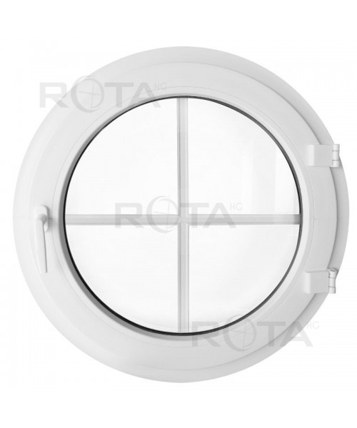 Ventana redonda practicable PVC blanco con barrotillos ingléses