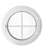 Ventana redonda practicable PVC blanco con barrotillos ingléses