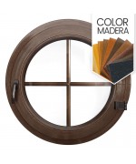 Ventana redonda practicable de PVC color imitación madera con barrotillos ingléses