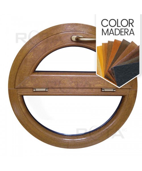 Ventana redonda fija u abatible de PVC color imitación madera