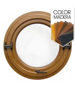Ventana redonda basculante o pivotante de PVC color imitación madera