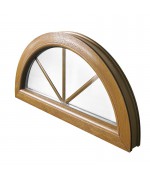 Ventana semi redonda fija de PVC color imitación madera con barrotillos ingléses