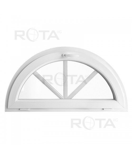 Ventana semi redonda oscilante de PVC blanco con barrotillos ingléses