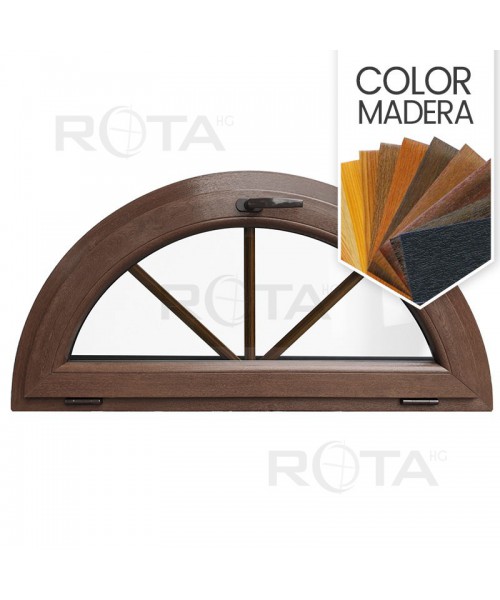 Ventana semi redonda oscilante de PVC color imitación madera con barrotillos ingléses