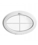 Ventana ovalada oscilante de PVC blanco con barrotillos ingléses