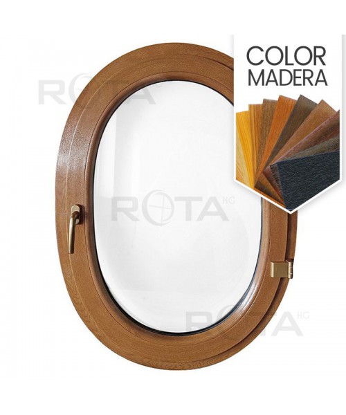 Ventana ovalada batiente de PVC color imitación madera