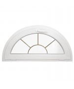 Ventana semi redonda oscilante de PVC blanco con barrotillos motivo sol