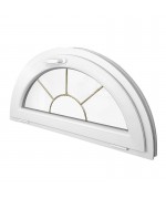 Ventana semi redonda oscilante de PVC blanco con barrotillos motivo sol