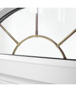 Ventana semi redonda oscilante de PVC blanco con barrotillos motivo sol