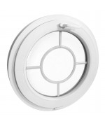 Ventana redonda oscilante de PVC blanco con barrotillos motivo objetivo