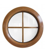 Fenêtre ronde fixe à petits carreaux PVC couleur bois au choix