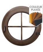 Fenêtre ronde à la française à petits carreaux PVC en couleur bois