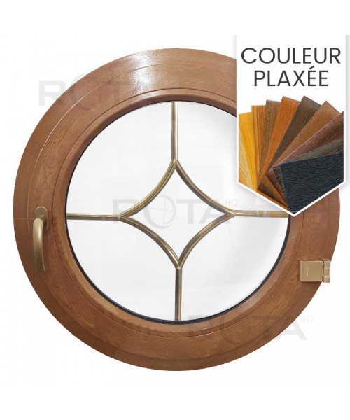 Fenêtre ronde à la française à petits carreaux PVC en couleur bois