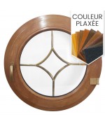 Fenêtre ronde à la française à petits carreaux PVC en couleur bois