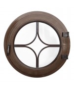 Fenêtre ronde à la française à petits carreaux PVC en couleur bois