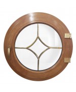 Fenêtre ronde à la française à petits carreaux PVC en couleur bois