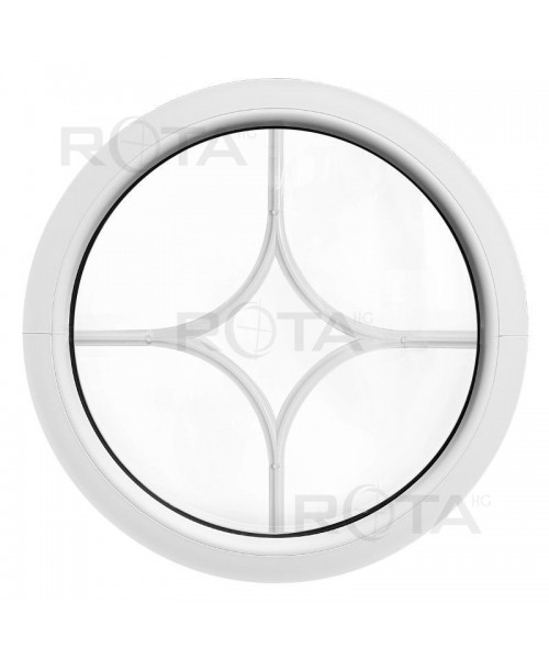 Ventana redonda fija de PVC blanco con barrotillos motivo diamante