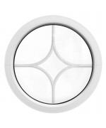 Ventana redonda fija de PVC blanco con barrotillos motivo diamante