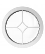 Ventana redonda fija de PVC blanco con barrotillos motivo diamante