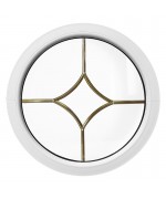 Ventana redonda fija de PVC blanco con barrotillos motivo diamante