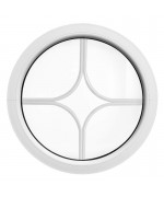Ventana redonda fija de PVC blanco con barrotillos motivo diamante