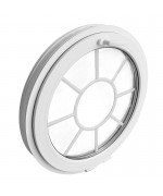 Ventana redonda oscilante de PVC blanco con barrotillos motivo sol