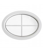 Ventana ovalada fija de PVC blanco con barrotillos ingléses (horizontal)