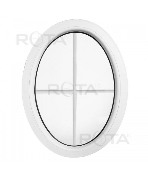 Ventana ovalada fija de PVC blanco con barrotillos ingléses (vertical)