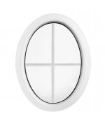Ventana ovalada fija de PVC blanco con barrotillos ingléses (vertical)